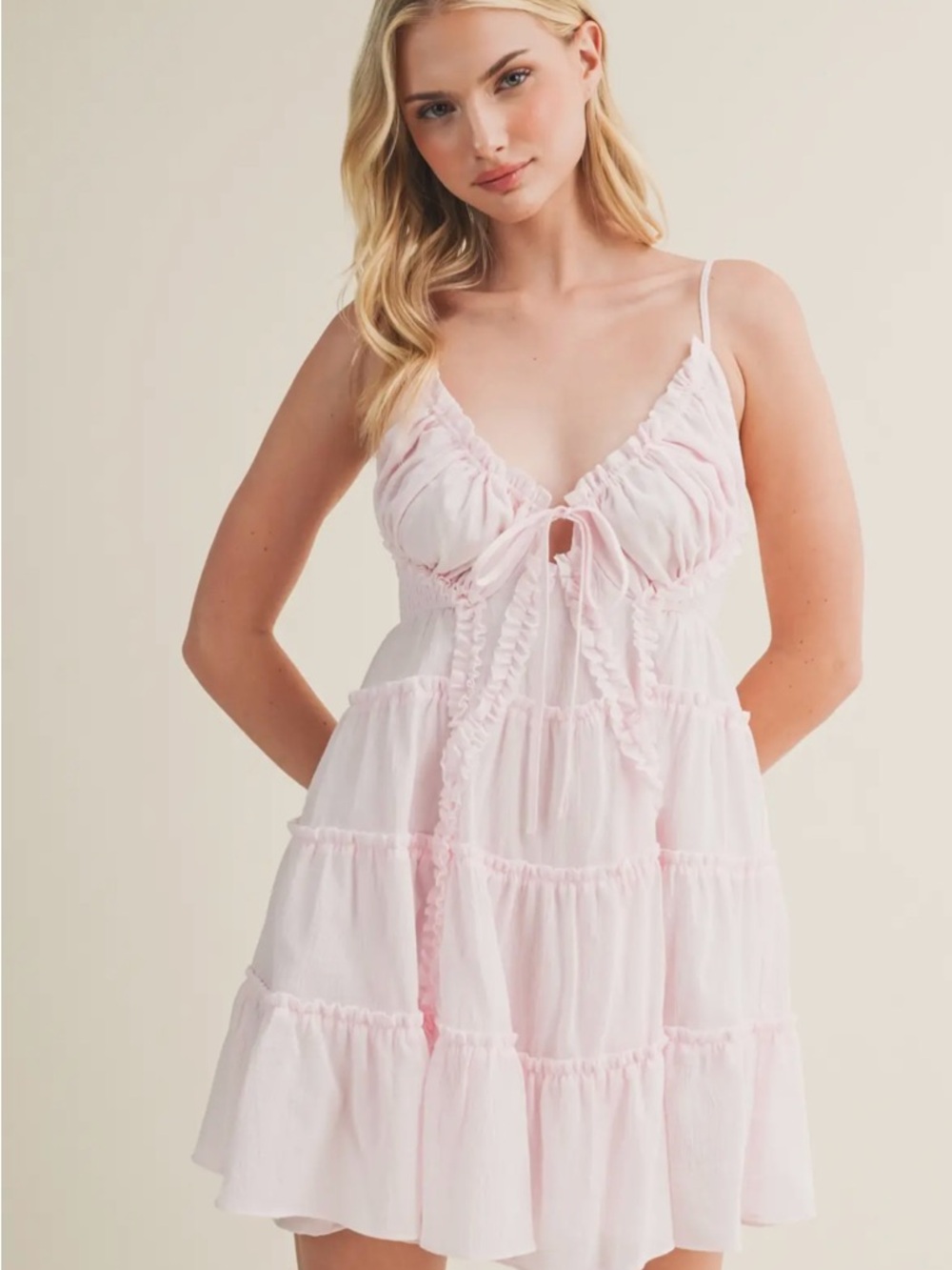 Light Pink Tiered Ruffle Mini Dress